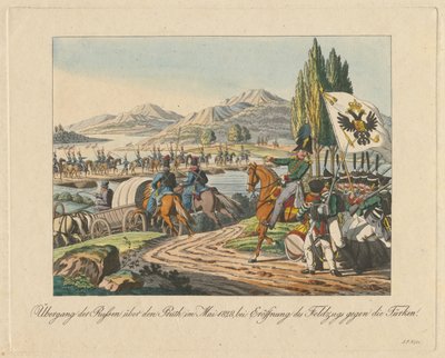 Den ryska armén korsar floden Pruth in i Moldavien i maj 1828, 1829 av Unbekannt