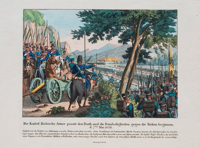 Rysk armé korsar floden Pruth in i Moldavien i maj 1828, ca. 1830 av Unbekannt