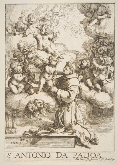 Sankt Antonius av Padua avgudar Kristusbarnet, kopia efter Cantarini, 1640. av Unbekannt