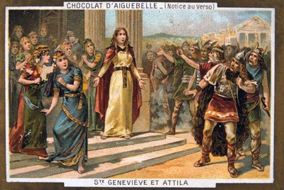 Saint Genevieve och Attila, c451 AD, 1800-talet av Unbekannt