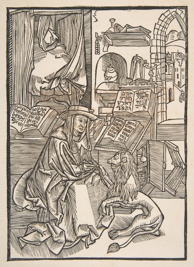 Saint Jerome extraherar en tagg ur lejonfoten, Lyon 1508 copy.n.d. av Unbekannt