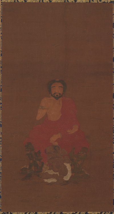 Sakyamuni sitter på tre demonliknande varelser, möjligen Yuan till tidig Ming-dynastin, 1300-1400-talet av Unbekannt