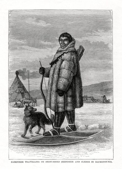 Samoyede reser på snöskor, Ryssland, 1877 av Unbekannt