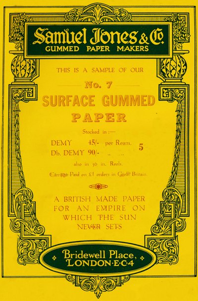 Samuel Jones & Company Gummed Paper Makers annons, 1919 av Unbekannt
