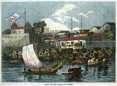 Scen på floden i Kanton, Kina, c1840 av Unbekannt