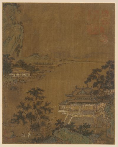 Forskare anländer till en Riverside Pavilion, Ming-dynastin, 1400-talet. av Unbekannt