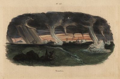Havslandskap med vattenpipor och segelfartyg från 1700-talet av Unbekannt