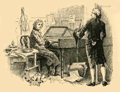 Sitter framför ett gammalt, slitet piano, 1907. av Unbekannt