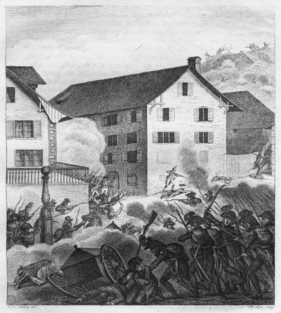 Andra slaget vid Zürich, stridsplats vid Centralen, 1799 av Unbekannt