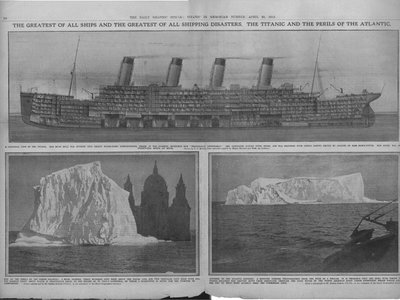 Sektionsdiagram av Titanic och isberg, 20 april 1912. av Unbekannt