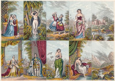 Serie av vyer och figurer, inklusive ett porträtt av drottning Victoria och prins Albert, 1851 av Unbekannt