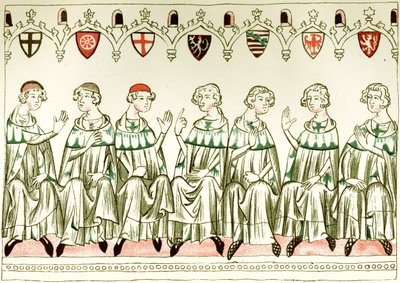 Sju kurfurstar som röstar på Henrik VII, den helige romerske kejsaren Kopia av en miniatyr från Balduineum, 1341 av Unbekannt