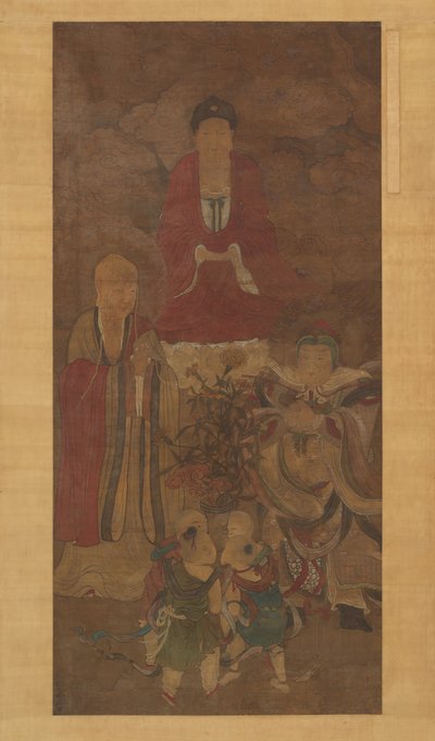 Shakyamuni med luohan, himmelsk kung och pojkar, tidigt 1600-tal. av Unbekannt