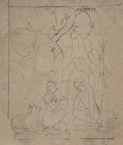 Shiva och Parvati i en bergsgrotta, ca. 1800. av Unbekannt