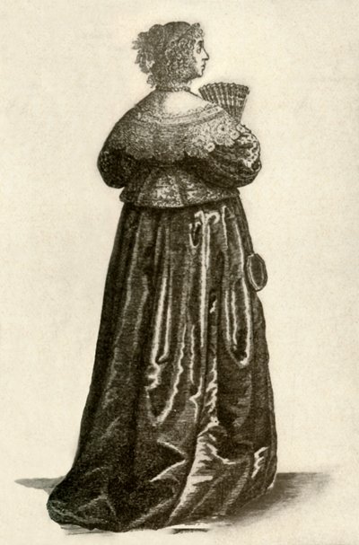 Visar en engelsk gentlewomans klänning, 1640, 1937. av Unbekannt