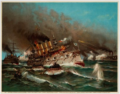 Förlisning av ryska kryssaren Varyag vid slaget vid Chemulpo Bay, 1904 av Unbekannt
