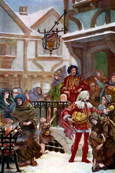Sir Richard Whittington distribuerar välgörenhet, c1900 av Unbekannt