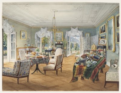 Vardagsrum i en herrgård, 1830-1840-talet av Unbekannt