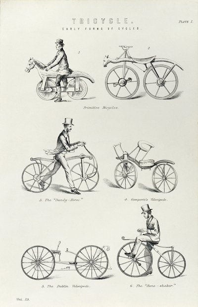 Sex tidiga former av cykel, c1870 av Unbekannt
