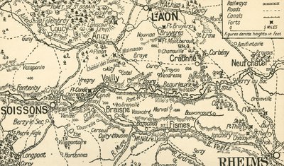 Skisskarta över dalen av Aisne ovanför Soissons, 1914, c1920. av Unbekannt