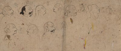 Sketch Page of Facial Studies, troligen Maharao Kishor Singh, ca. 1830. av Unbekannt