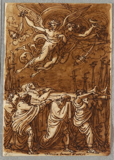 Sketchbook Folio, Apostlarna som bär jungfruens kropp till graven, studera efter Lodovico Carracci av Unbekannt