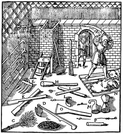 Smältning av malmer guld, silver, koppar och bly, 1556 av Unbekannt