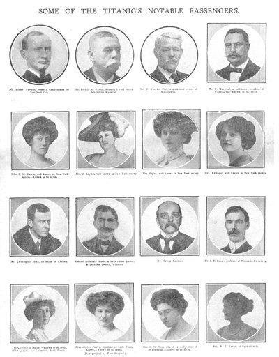 Några av Titanics Notable Passengers, 20 april 1912. av Unbekannt