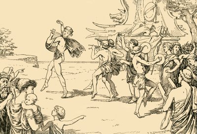 Sophocles Leading the Chorus of Youths, 1890. av Unbekannt