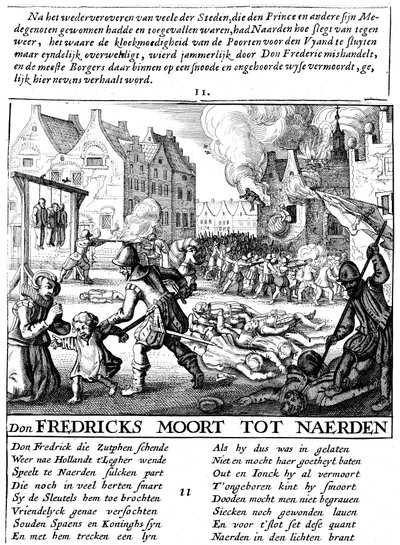 Spanska trupper eldade upp byggnader och massakrerade under spanskt styre i Nederländerna, 1567-73 av Unbekannt
