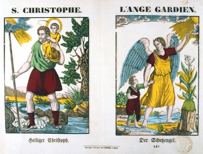 St Christopher och en skyddsängel, 1800-talet av Unbekannt