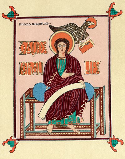 St John the Evangelist från Lindisfarne Durham Gospel Book, c720 av Unbekannt