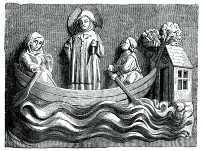 St Julian och St Basilissa, hans hustru, förmedlar Kristus i sin båt, 1200-talet 1870 av Unbekannt