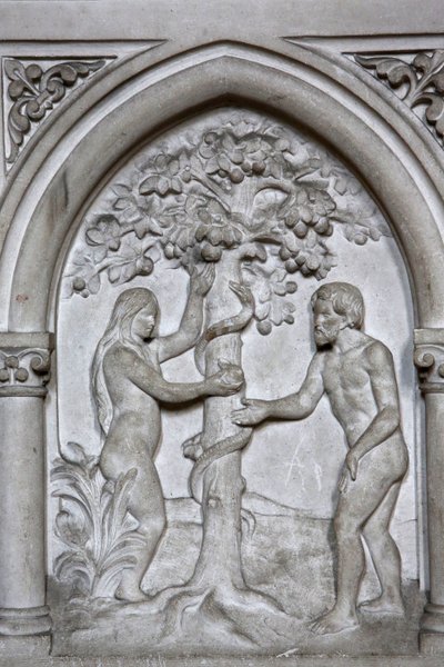 St Martins katolska kyrka, Villers sur Mer, Frankrike. Lättnad. Adam och Eva av Unbekannt