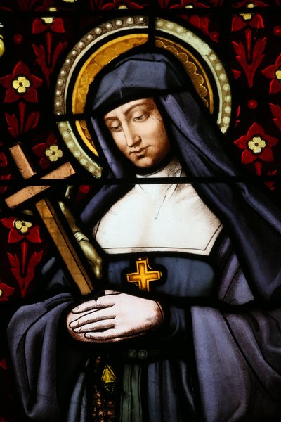St Paul kyrka. Fönster i målat glas. Jane Frances de Chantal (Jeanne de Chantal, Jeanne Francoise Fremyot de Rabutin, Baronessan de Chantal av Unbekannt
