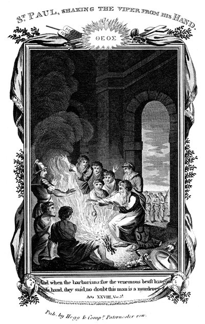 Aposteln Paulus skakar huggormen ur sin hand, c1808 av Unbekannt