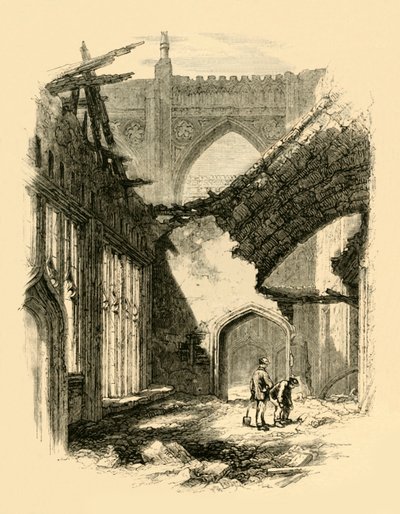 St Stephens kapell. - Interiör efter branden, 1881. av Unbekannt