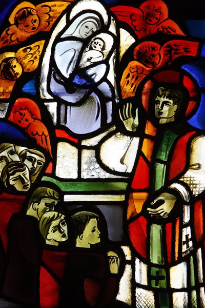 Målat glas föreställande Don Bosco i Notre-Dame-de-la-Trinite-kyrkan, Blois, Frankrike av Unbekannt