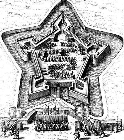 Star Fort försvaras av en vallgrav under belägring, 1617-1619 av Unbekannt