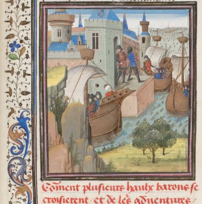 Börja det fjärde korståget. Miniatyr från Historia av William av Tyrus, 1460-talet av Unbekannt