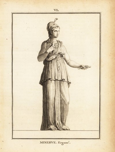 Staty av den romerska visdomsgudinnan Minerve Ergane (Minerva Worker), med hjälm och orm av Unbekannt