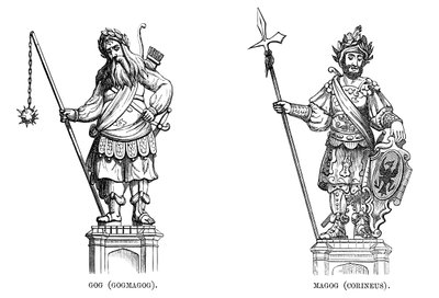 Statyer av Gog Gogmagog och Magog Corineus, 1886 av Unbekannt