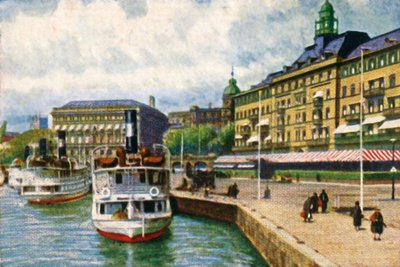 Ångbåt vid kajen vid Grand Hotel, Stockholm, c1928. av Unbekannt