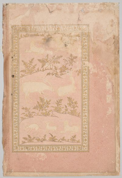 Stencilerade scener av lejon och gasell, ca. 1710. av Unbekannt