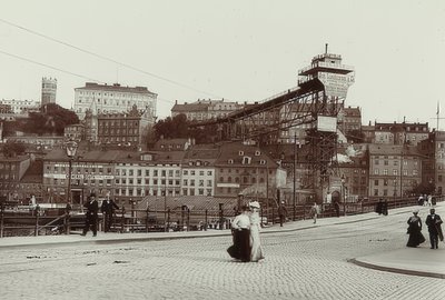 Stockholm, Sverige. Katarinahissen (hiss). Omkring 1900 av Unbekannt