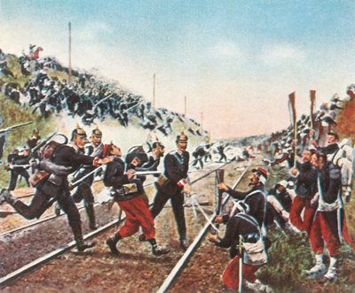 Badeners stormning av järnvägsvallen vid Nuits av Badeners, 18 december 1870, 1936. av Unbekannt