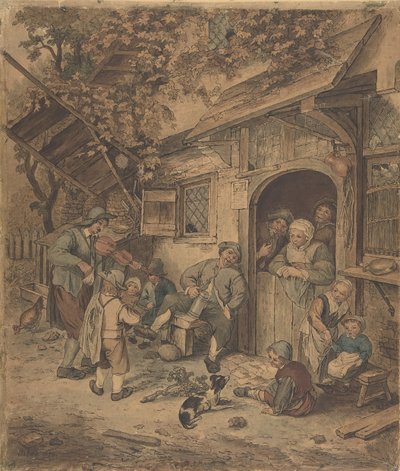Promenerande violinist vid en ölhusdörr, 1625-85. av Unbekannt