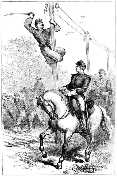 Stuarts kavalleri skär telegraftrådar, amerikanska inbördeskriget, c1861-1864 c1880 av Unbekannt