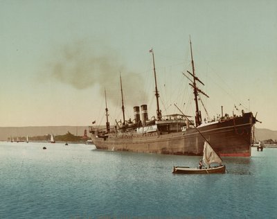 Suezkanalen, fartyg på väg in i Röda havet nära Port Tewfic, ca 1900 (färgfotokrom) av Unbekannt