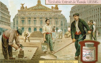 Utanför en gata i Paris med träblock, c1900 av Unbekannt